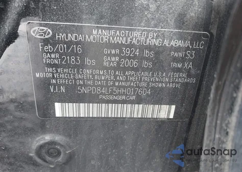 2017 Hyundai Elantra Se z USA, uszkodzony, nr VIN 5NPD84LF5HH017604